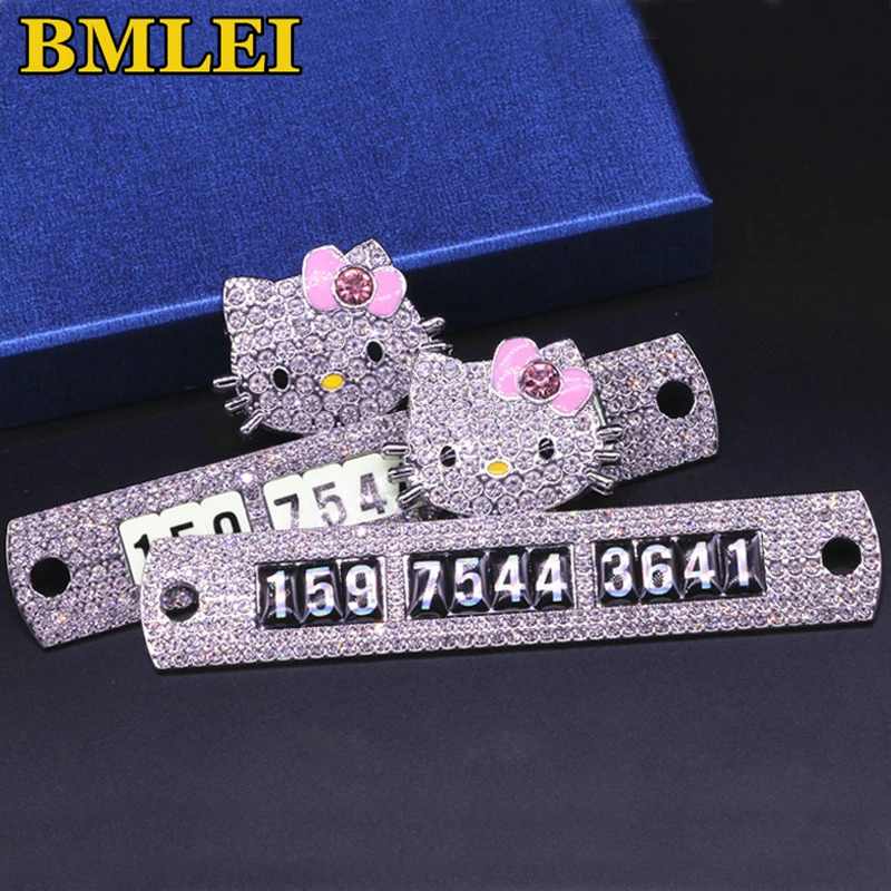 Bling милый мультфильм рисунок «hello kitty» автомобиль временный Парковка Телефон телефонная карточка пластины авто сплава с бриллиантом Творческий таблички