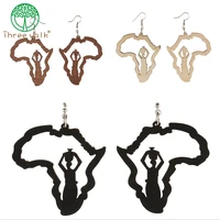 2021 wholesale women africa map wood earrings for women decoration afro spirit