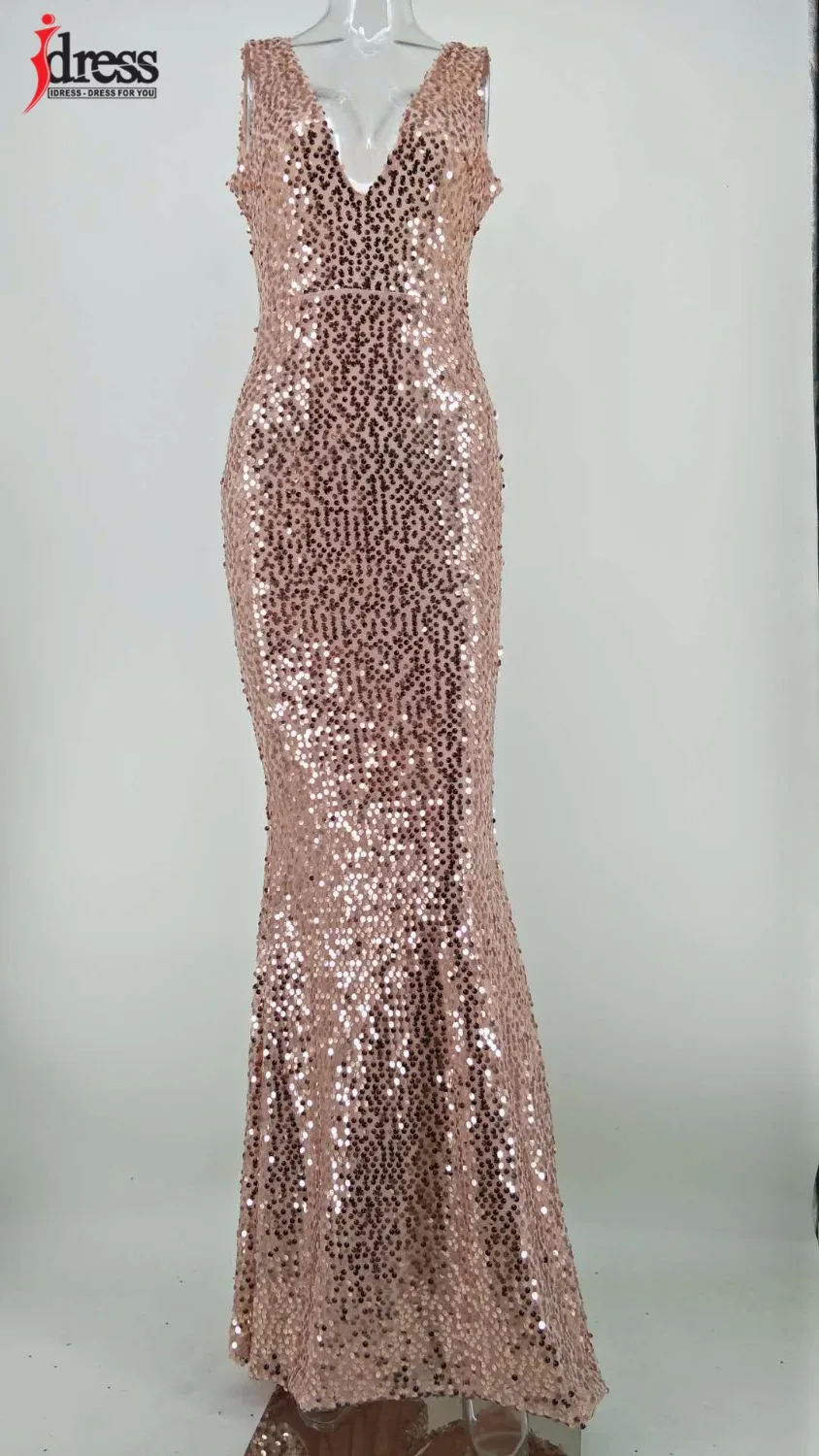 Сексуальное женское платье IDress с золотыми блестками рождественское длинное