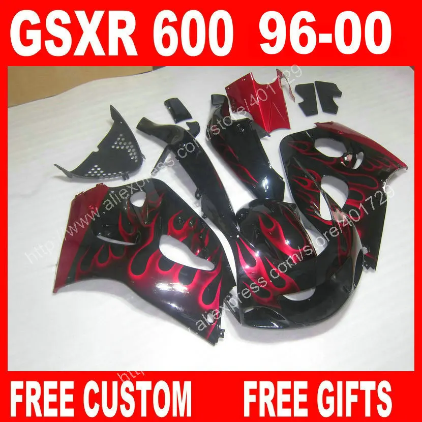 Обтекатели для 1996 1997 1998 1999 2000 SUZUKI SRAD 96-99 Черное и красное пламя GSXR 600 GSXR750