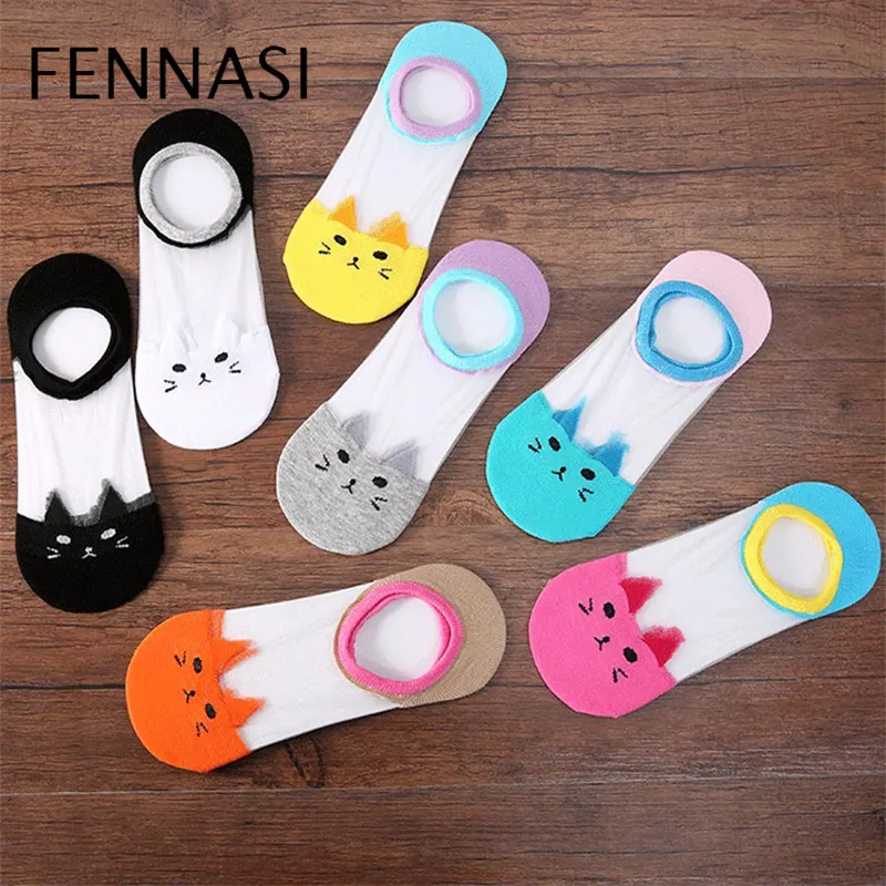 FENNASI короткие носки-башмачки модные удобные женские носки до щиколотки с котом