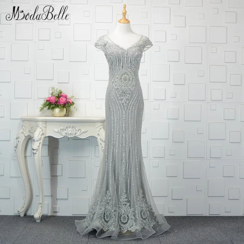 modabelle Women Sequin Beaded Prom Dresses Blue Mermaid Trumpet Pearl Lace Formal Dresses Evening Party Long Saudi Arabia 2018