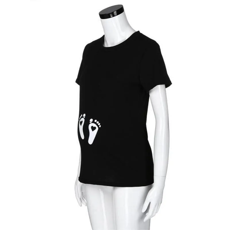 Maternity Clothes Pregnancy Plus Size Pregnant women Short-sleeved Footprints Printed Shirt ropa premama embarazadas A1