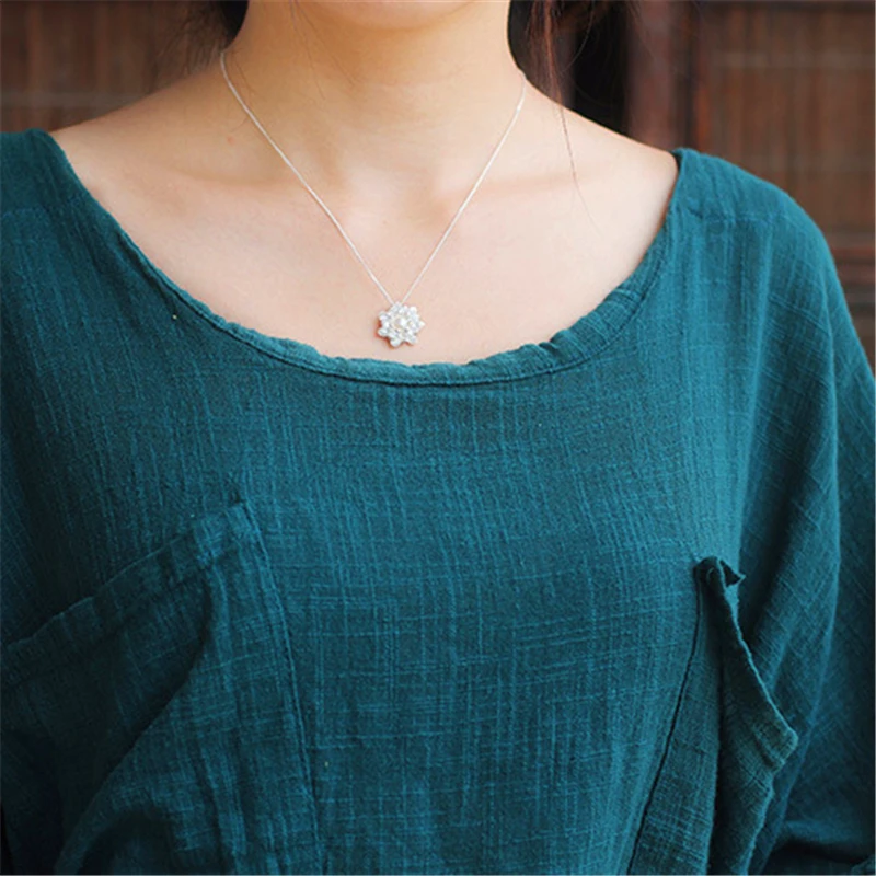 Lotus Fun реальные стерлингового серебра 925 натуральный жемчуг ручной работы Fine Jewelry цветение лотоса дизайн кулон без ожерелье для женщин