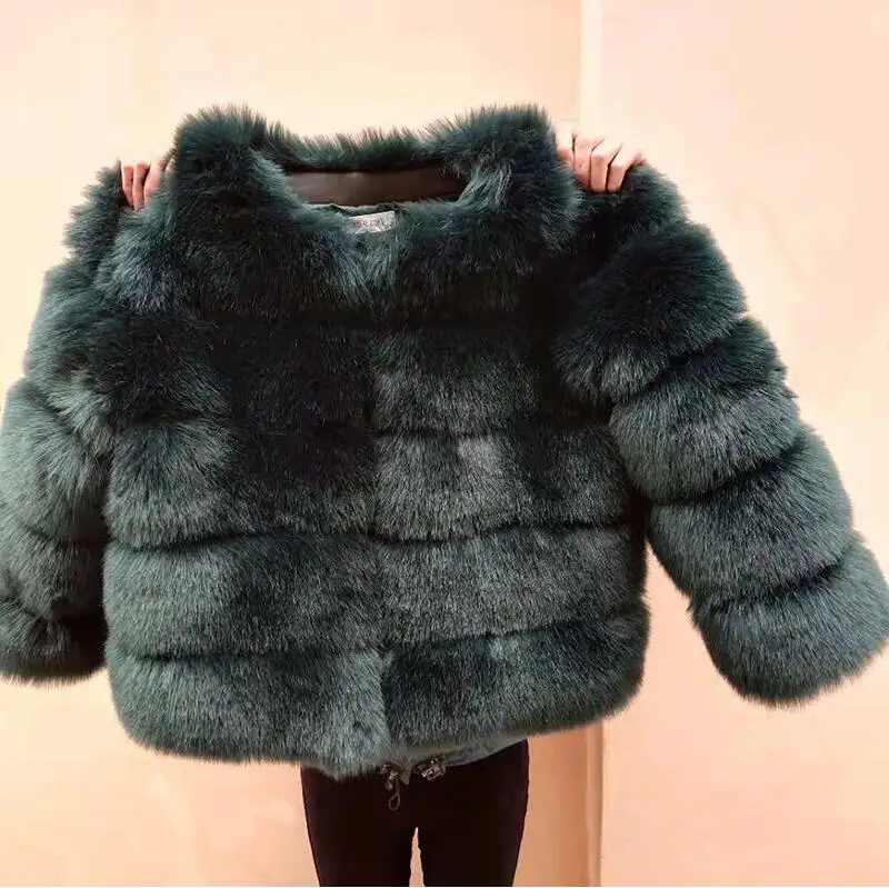 S-3XL норковые шубы Для женщин Новинка зимы модные розовые из искусственного меха пальто элегантный Теплая верхняя одежда поддельные Меховая куртка Chaquetas Mujer - Цвет: dark green
