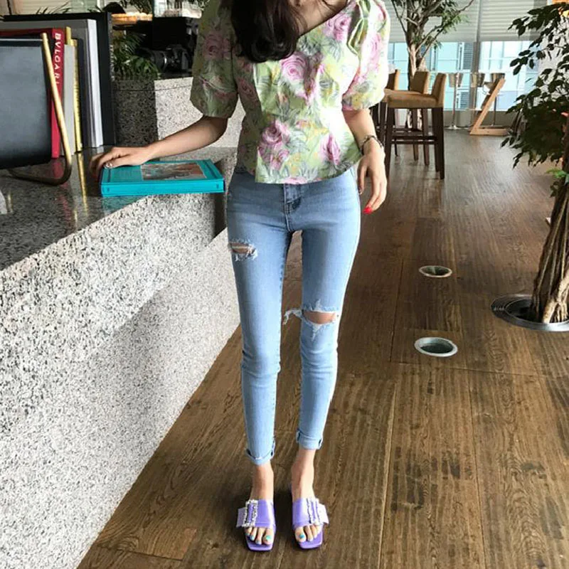 Женские рваные джинсы BGTEEVER повседневные Стрейчевые брюки-карандаш с карманами |