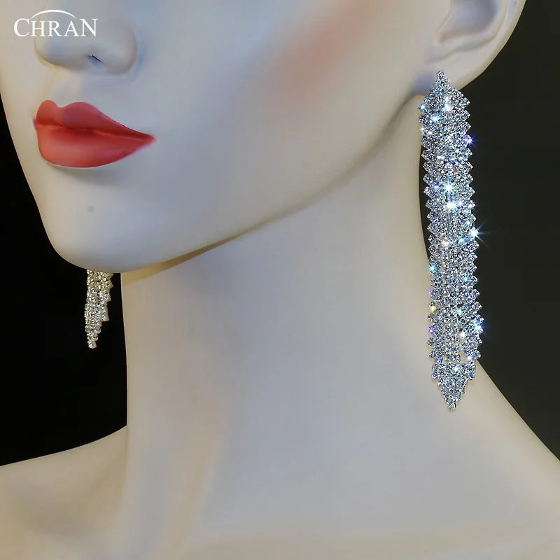 Женские длинные серьги подвески CHRAN модные блестящие в виде люстры для