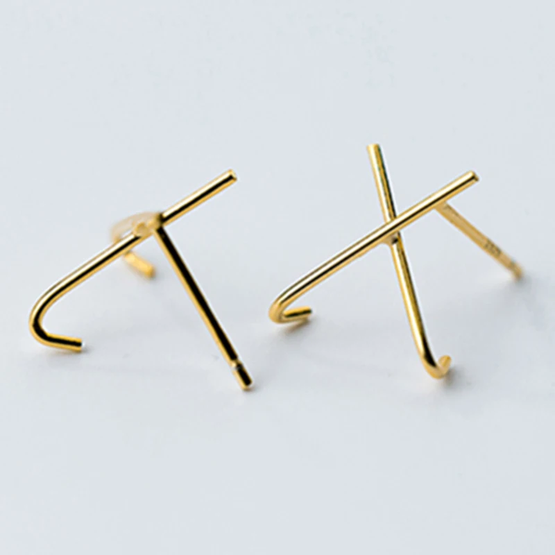 Gold earrings Трендовые женские серьги-гвоздики из серебра 925 пробы с надписью "X" - Окраска металла: Gold earrings