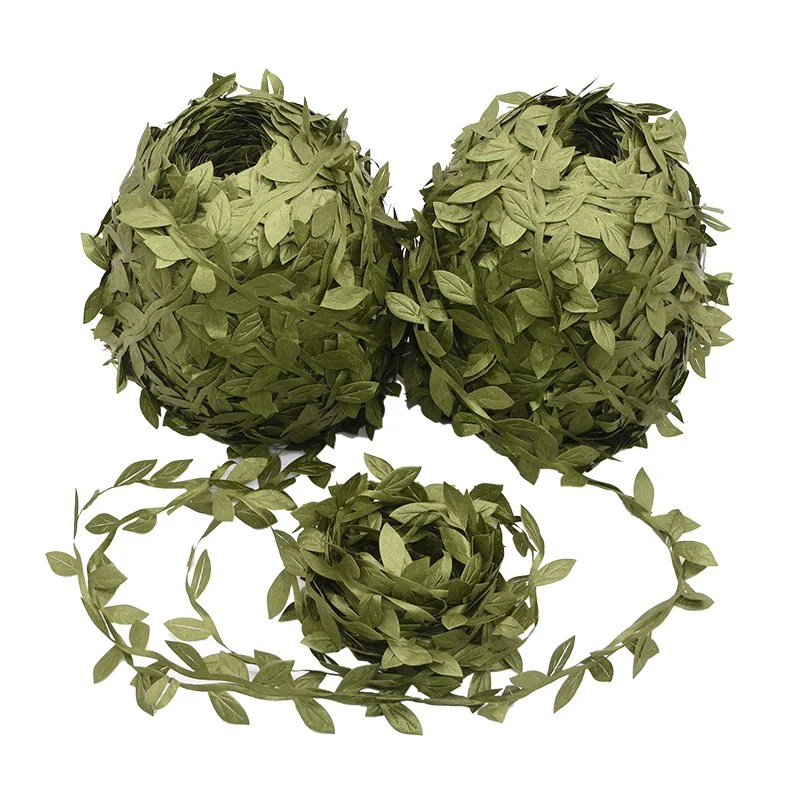 

10m/20m Silk Green Leaves Ribbon Artificial Leaf For Wedding Summer Party Hanging Deco DIY Birthday Gift Flower Packing Supplies