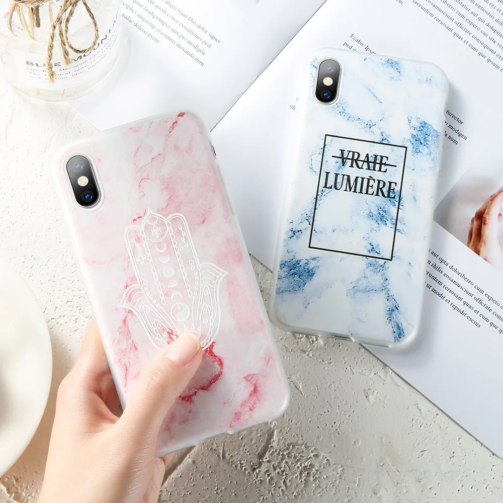 KISSCASE Marble TPU Phone Case For iPhone 7 8 6s 6 Plus Colorful Soft Silicon Iphone X XS Max XR Text Embossed Cover |