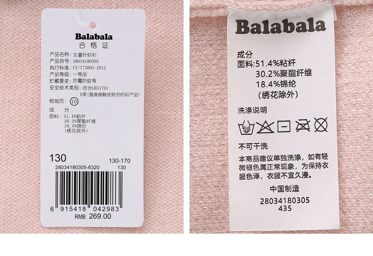 Balabala/свитер для девочек; хлопковая одежда; детский весенний хлопковый удобный свитер с длинными рукавами; Детский Повседневный пуловер; модные топы