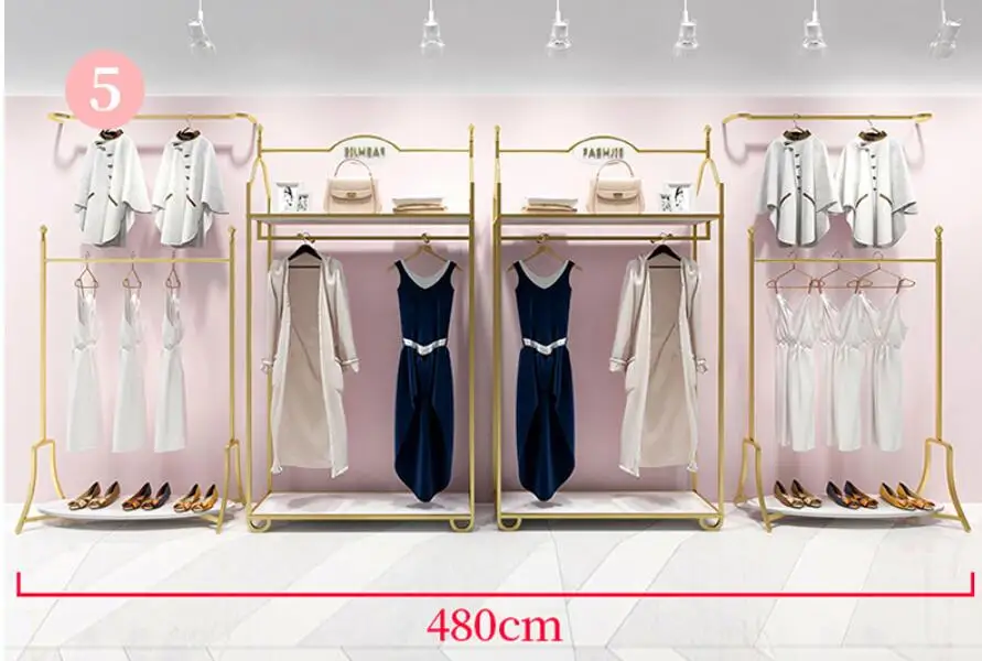Europe type gold dress shop rack rack high grade clothes rack shoes bag double layer clothing display rack