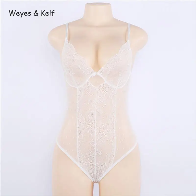 Weyes и кепф Винтаж Solid выдалбливают Кружева Для женщин сексуальное боди Лето спинки в горошек Черный боди Для женщин тела Femme кружевное боди