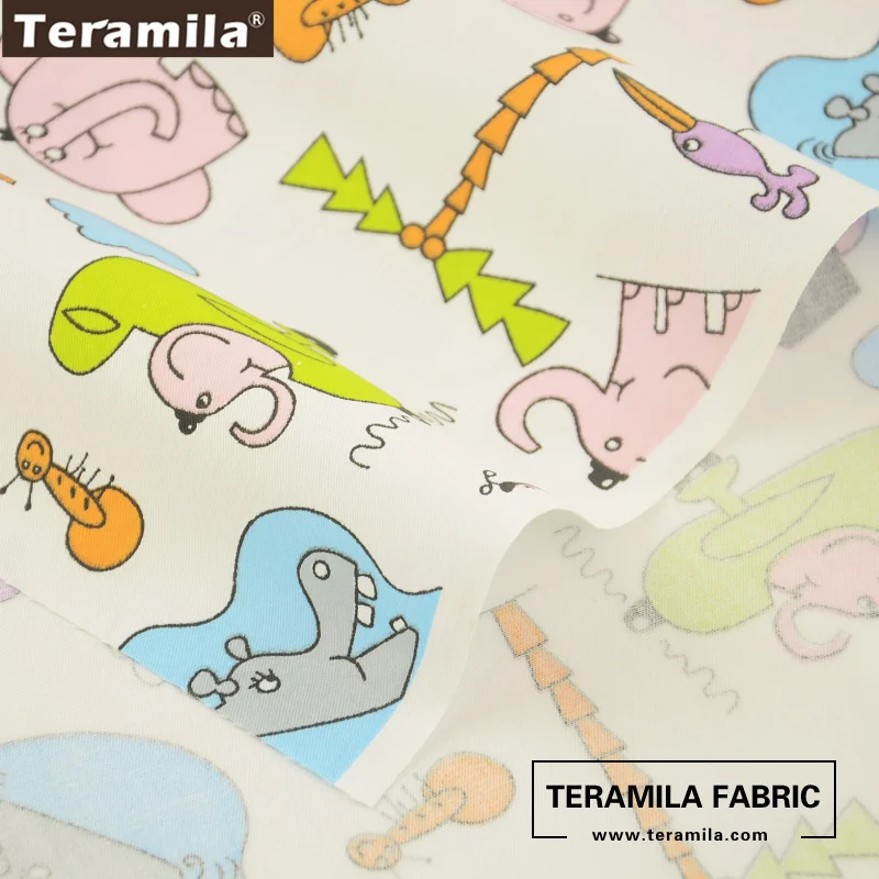 Teramila Ткань печатных мультфильм Животные с буквами Стиль 100% хлопок ткани квилтинг