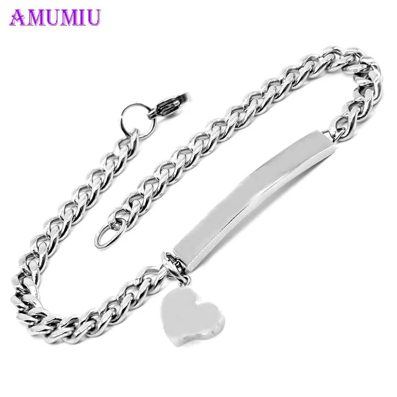 

AMUMIU Stainless Steel ID Bracelets Woman Fashion Jewelry Rose Gold Silver Women Id Bracelet Pulsera Hombre Solid Bracelets B015