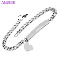 amumiu stainless steel id bracelets woman fashion jewelry rose gold silver women id bracelet pulsera hombre solid bracelets b015