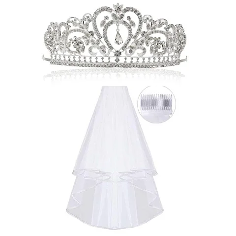 crown veil 1 стразы, тиара, 1 свадебная вуаль с гребнем, корона, тиара, свадебная корона в стиле барокко, Серебряные Кристаллы, головные уборы, свадебные аксессуары - Окраска металла: crown veil