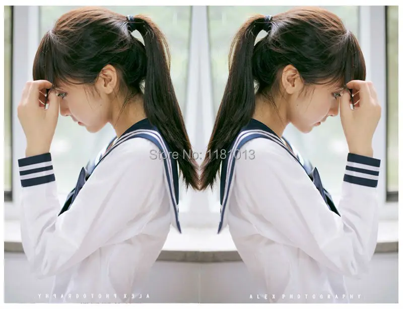 Японский матросский костюм униформа для школьниц с длинным рукавом 2 белых бара