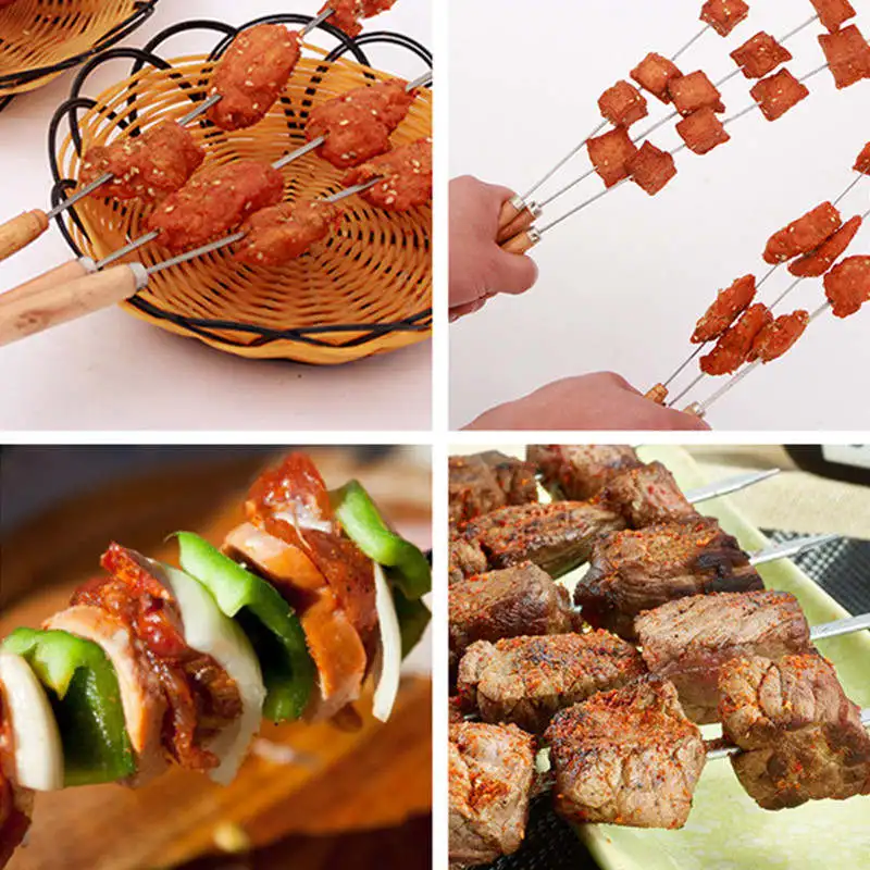 Шампуры из нержавеющей стали вилки для барбекю с деревянной ручкой гриль пикника