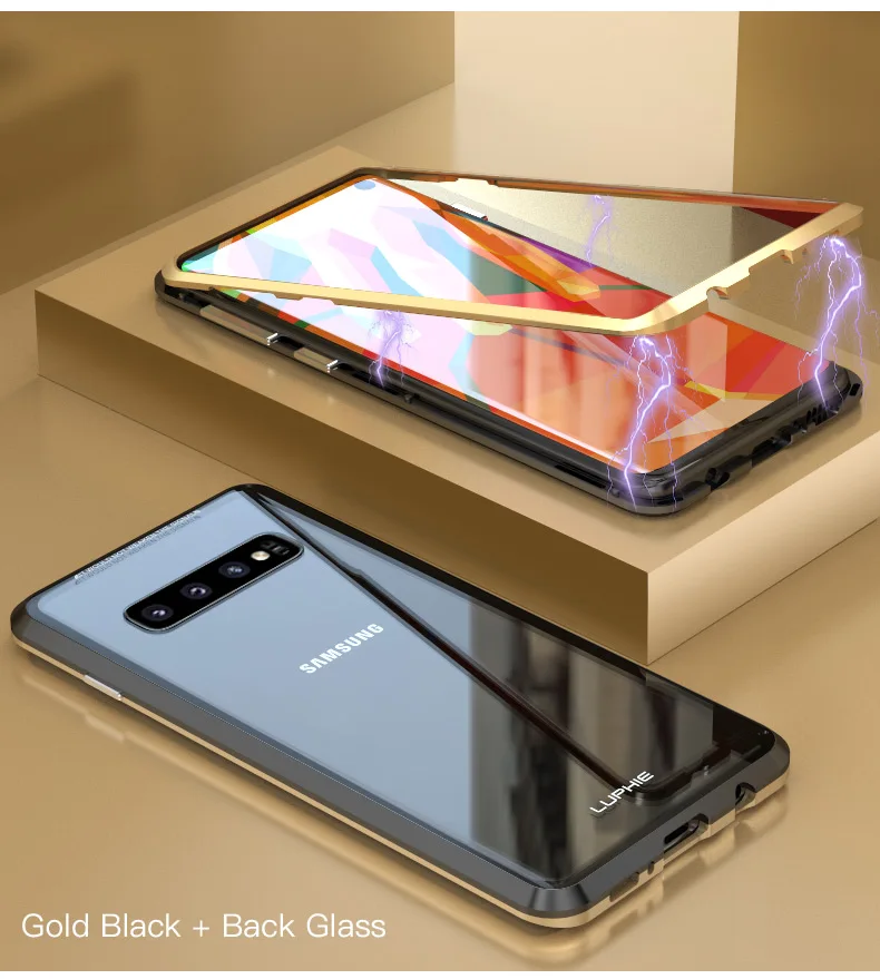 Магнитный чехол LUPHIE для samsung Galaxy S10 Plus S10e, Магнитный чехол, прозрачная Задняя стеклянная крышка для samsung S10 Plus S10e, металлический бампер