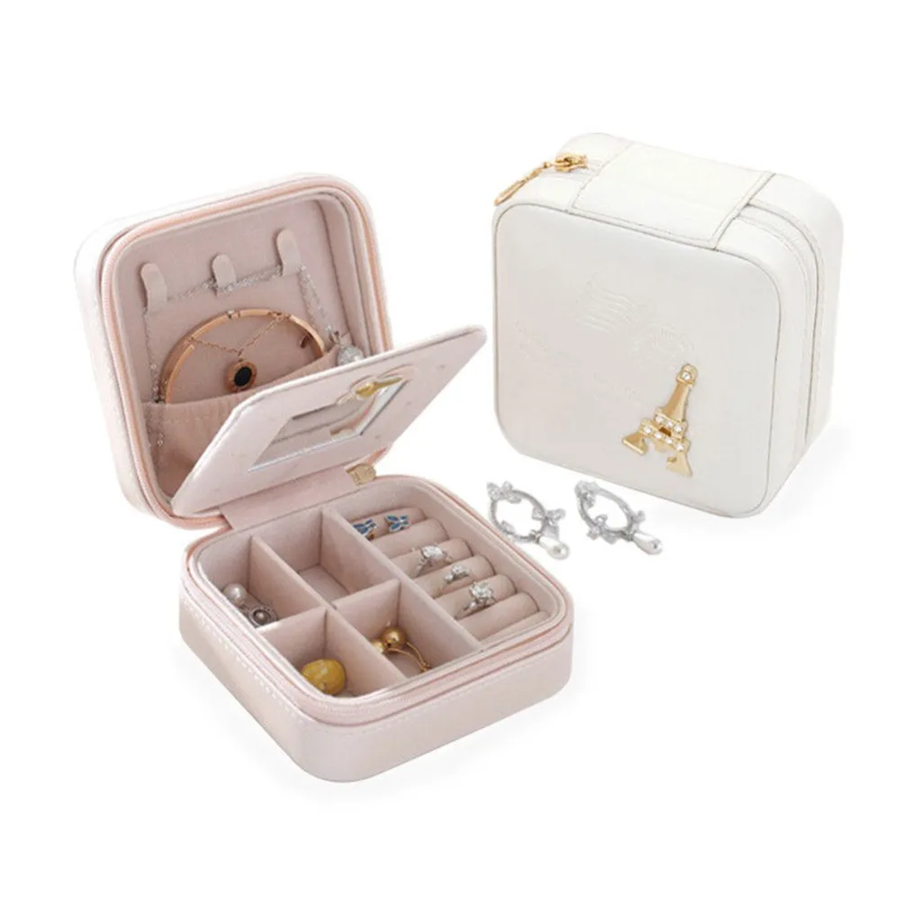 Practical Women's Mini stud earrings rings Jewelry Box Useful Makeup Organizer With Zipper Travel Girls Gifts#292479 | Дом и сад