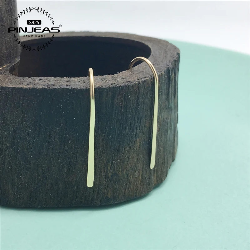 PINJEAS Open Handmade Modern Minimalist Lightweight Simple Wire wrap Long Sleek Delicate Elegant Stud Earrings Jewelry | Украшения и