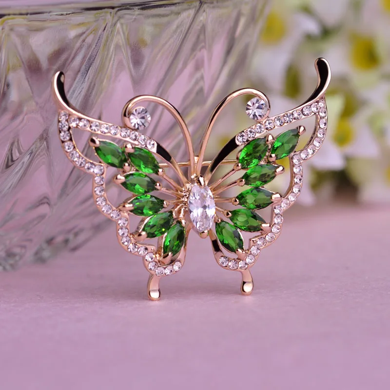 FUNMOR Delicate Butterfly Shape Brooch CZ Zircon Crystal Animal Insect Brooches For Women Girls Collar Clips Scarf Buckle Badge | Украшения