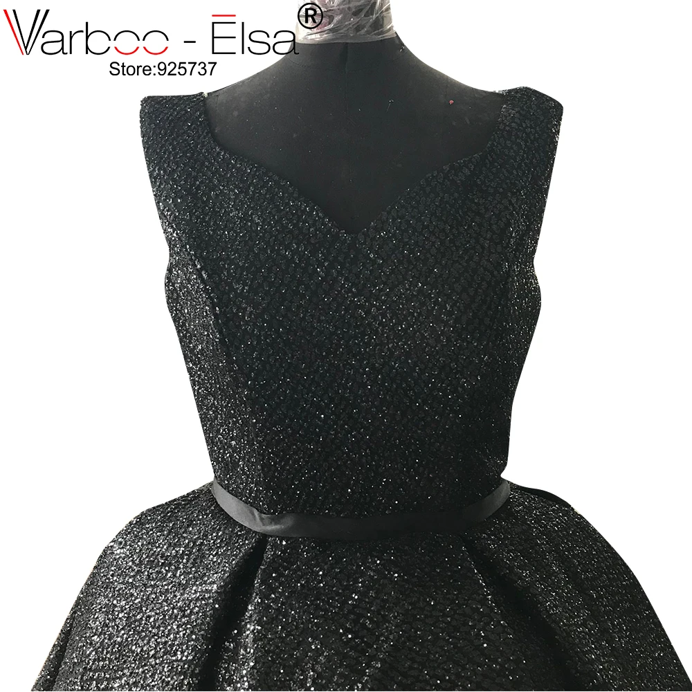 VARBOO_ELSA 2018 черное блестящее сексуальное вечернее платье короткое спереди длинное
