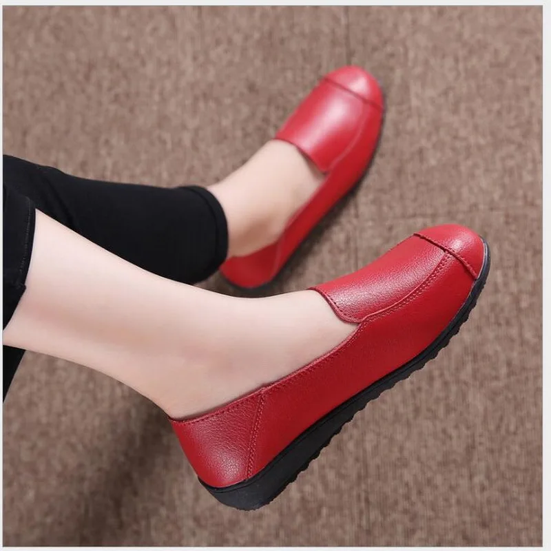 Women Flats 2021 Spring Summer Genuine Leather Flat shoes Large Size White Nurse Shoes Fashion Ballet Loafers | Обувь