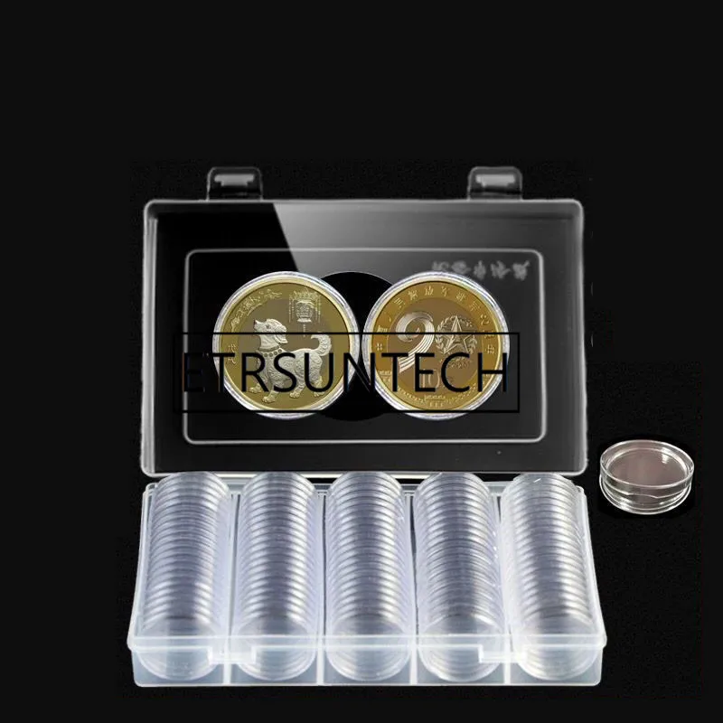 100 комплектов коробка для хранения монет Прозрачная Круглая Коробка 27/30 мм