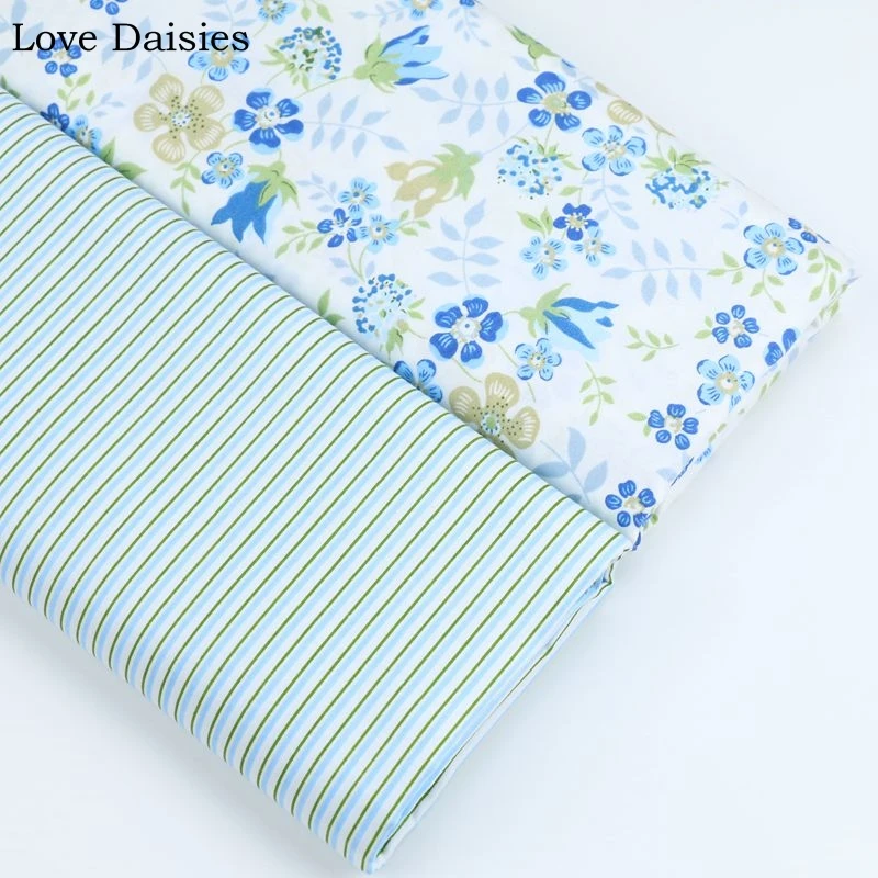 100% хлопок Twill Ткань Розовый Фуксия Синий маленькие цветы полоса ткань для DIY