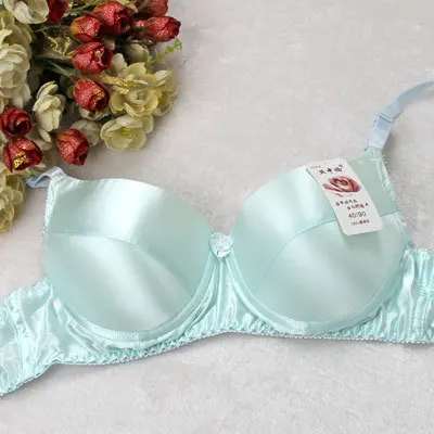 LIGHTBLUE W001 Бюстгальтер из чистого шелка, двусторонний, натуральный шелк, Проволочная губка, тонкий, шелк тутового шелкопряда, Шелковый бюстгалтер 34/75-42/95AB - Цвет: LIGHTBLUE W001