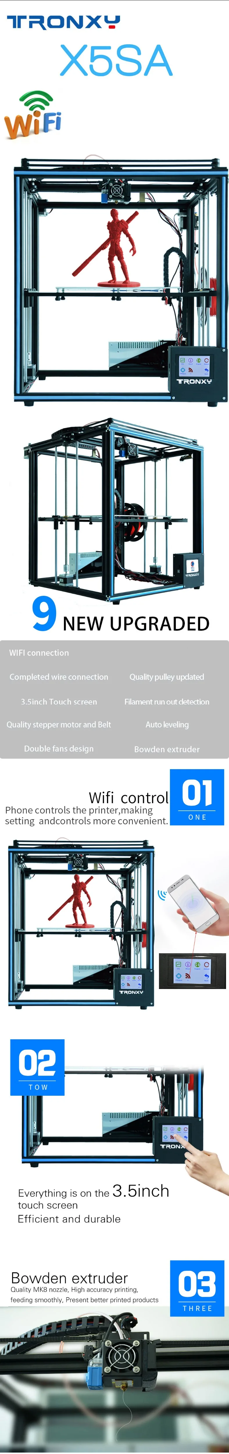 3d принтер Tronxy X5SA 3,5 дюймов lcd сенсорный экран DIY 0,4 мм диаметр сопла точность автоматического выравнивания TFT встроенный wifi