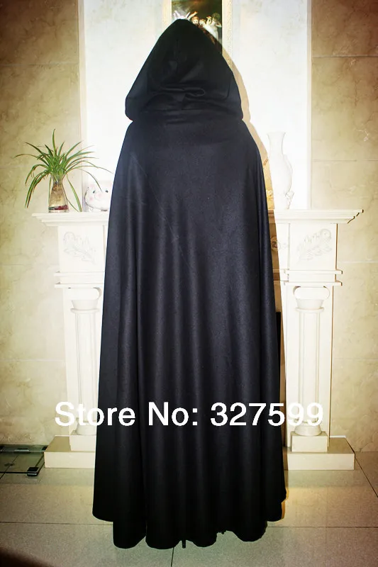 Черный шерстяной с капюшоном Готический Хэллоуин PartyAdult плащ Wicca халат