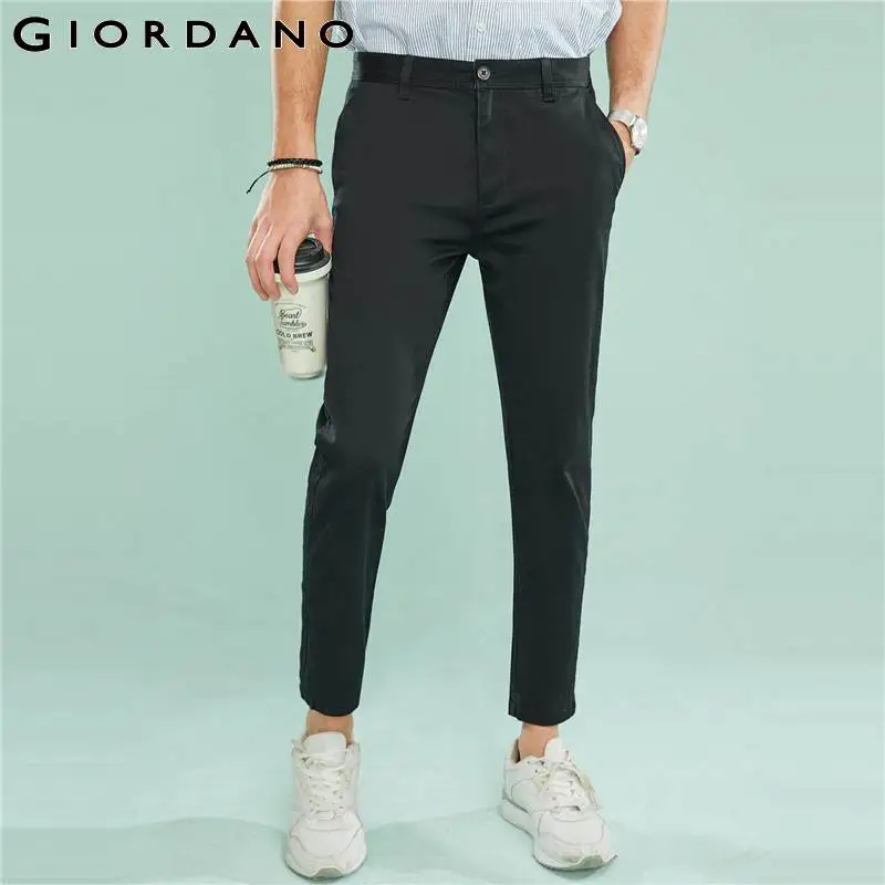Giordano Для мужчин брюки однотонные ботильоны с бахромой модные Чинос мужской
