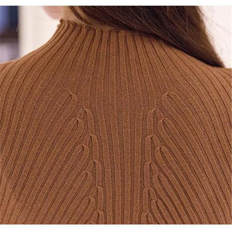 2017 цветные топы одноцветные женские свитера с высоким воротником вязаные