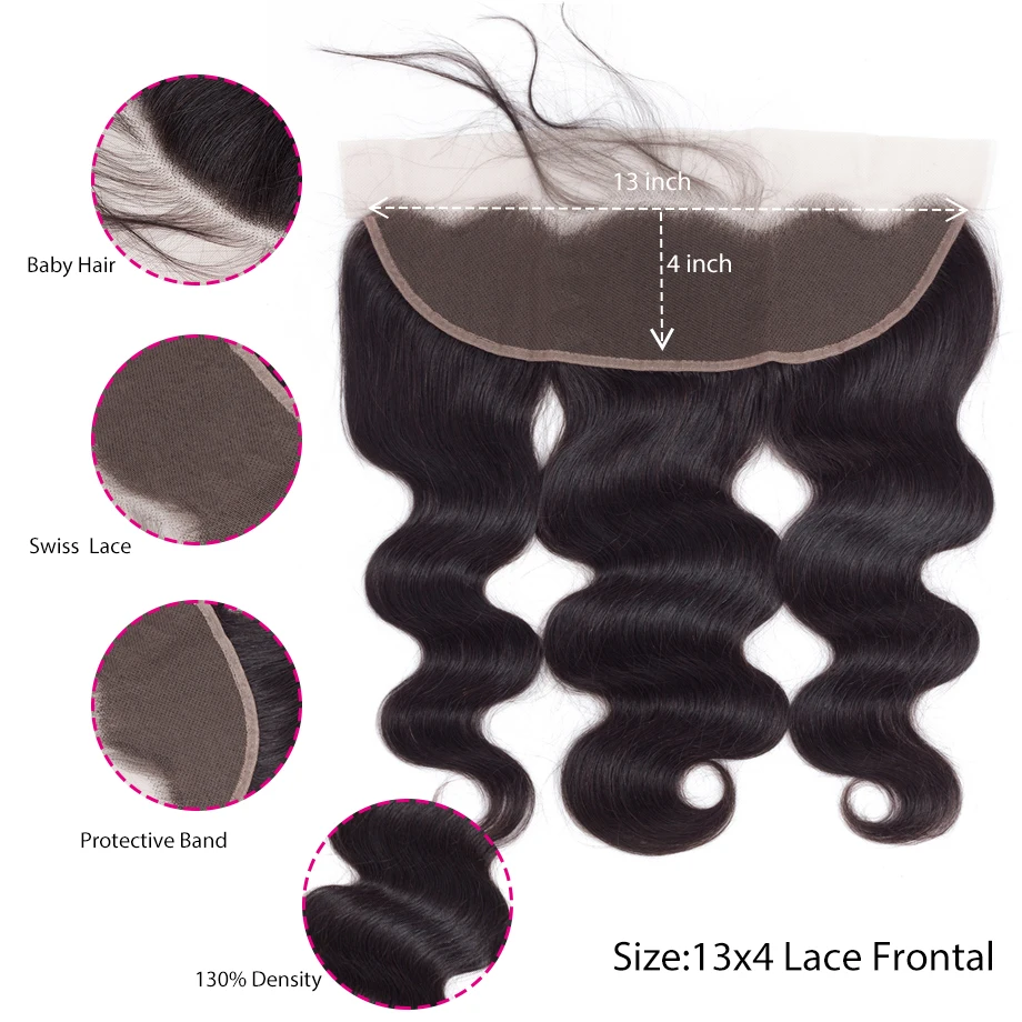BodyWave пряди с фронтальной бразильские уха до Кружева Фронтальные с пряди человеческих волос пряди с закрытием наращивание волос
