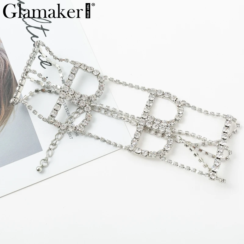 Glamaker, стразы, шикарное, широкое, блестящее, женское колье, чокер, Буква B, серебряное, женское ожерелье, хорошее ювелирное изделие, вечерние аксессуары