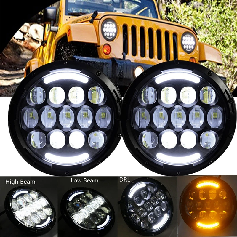 Pair 7 Inch Round LED Headlight White Halo Angel Eye &amp DRL Projection Lens For LJ Tj Fj Cruiser Hummer MAC | Автомобили и