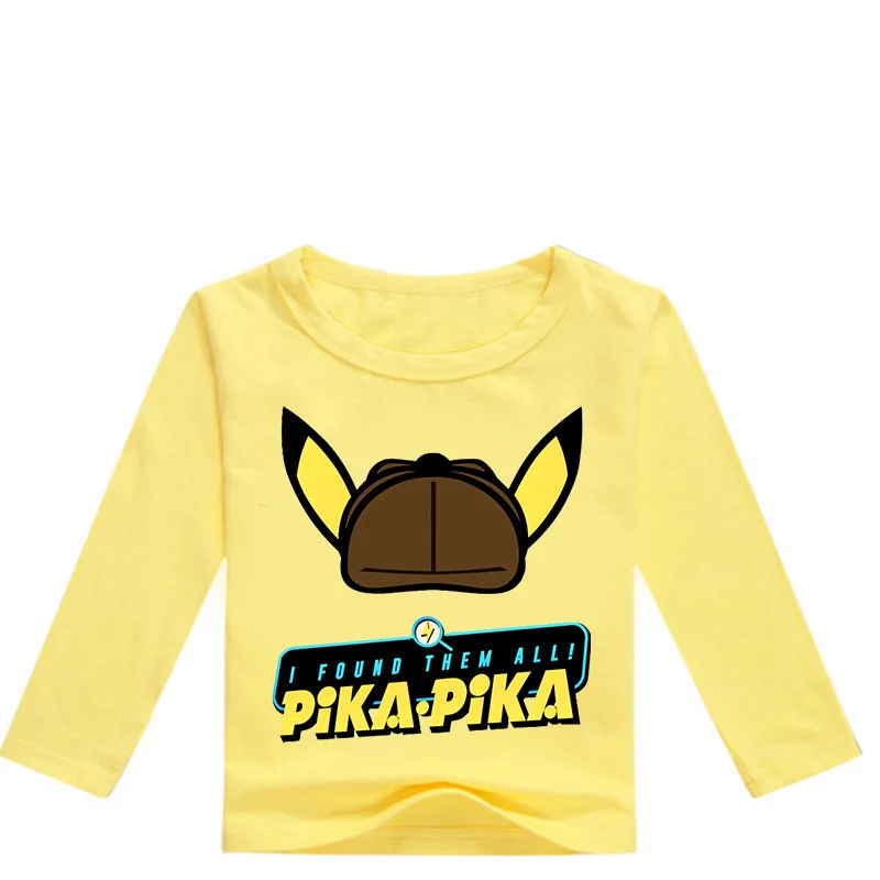 DLF 2-16Years модные Pokemon Detective футболка Пикачу детская повседневная одежда для малышей, футболка с рукавом для мальчиков футболки для девочек, топы с длинными рукавами