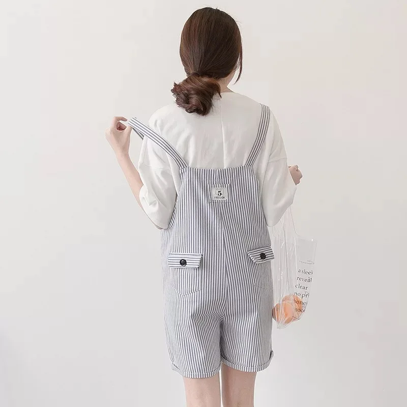 

Maternity Summer Overalls Denim Short Trousers Pregnant Woman Cotton Striped Short Suspender Maternity Clothes