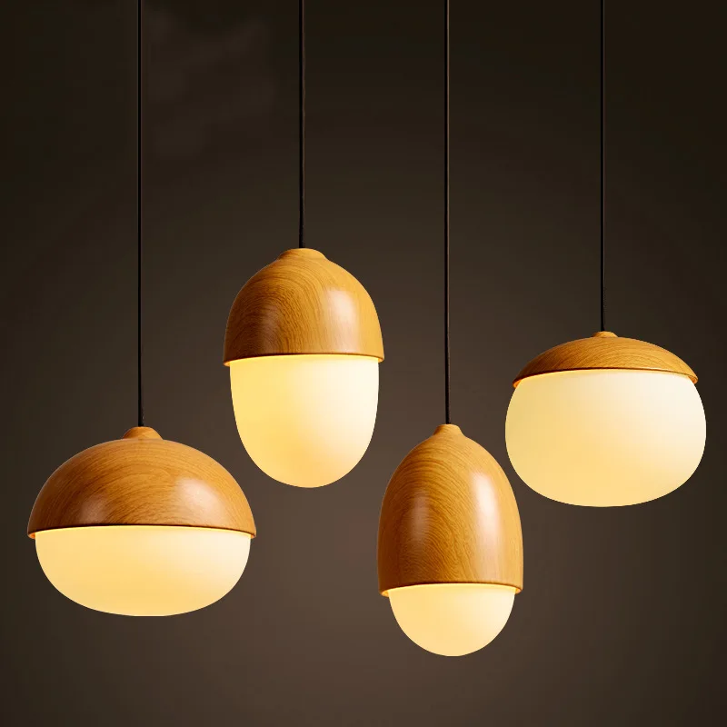 Creative Imitation Wood Nut Pendant Lamp Light Modern Glass Iron Suspension Ceiling Hanging E27 Luminaire Lighting Fixture | Лампы и