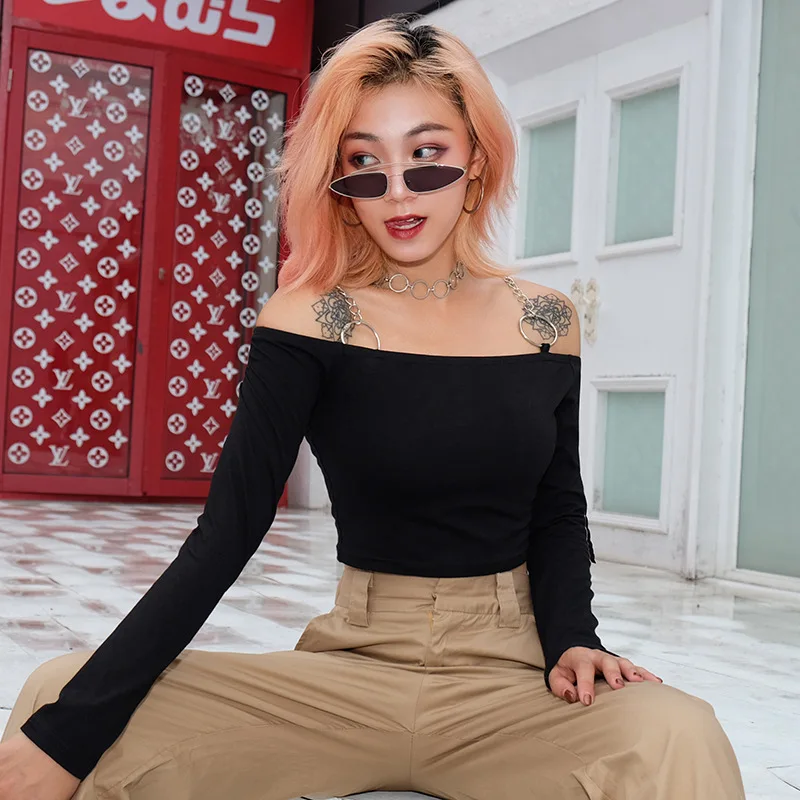 2018 для женщин с металлической цепочкой пикантные слово плечо ОТВОРОТОМ Весна и