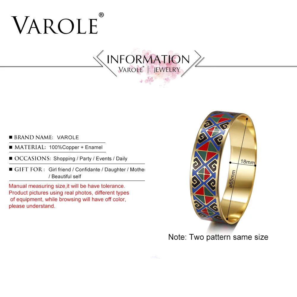 VAROLE 18 мм ширина богемные эмалированные браслеты-манжеты золотого цвета Элегантные классические браслеты для женщин аксессуары для одежды Pulseiras