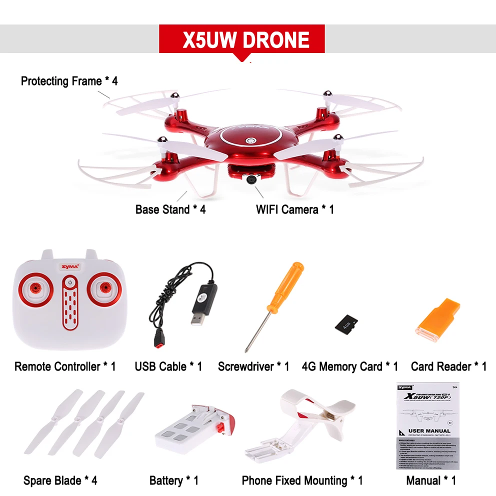SYMA X5UW RC Wi-Fi Drone FPV-системы Quadcopter RTF с Камера HD 2.4 г 4CH Профессиональный дроны
