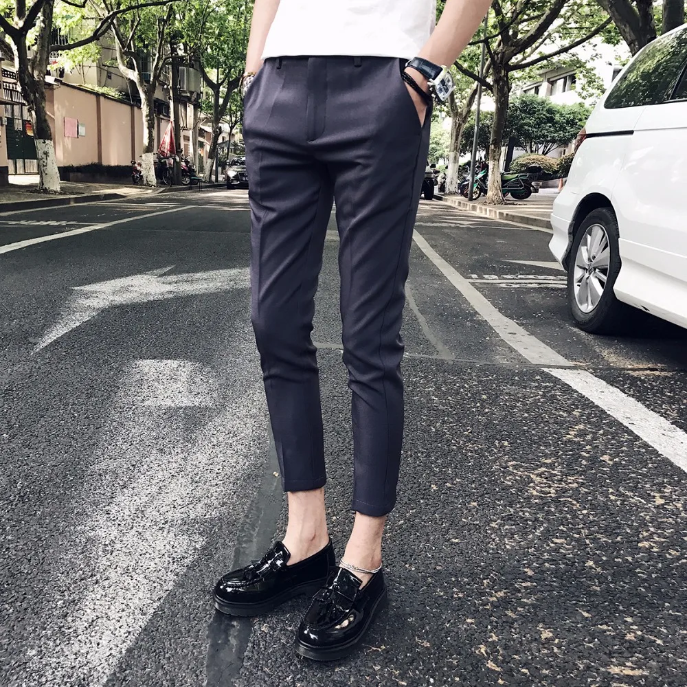 Красные брюки-карго, синие брюки до щиколотки, брюки Calca Social Pantalones Sociales, летние брюки для мужчин, черные брюки Slim Fit