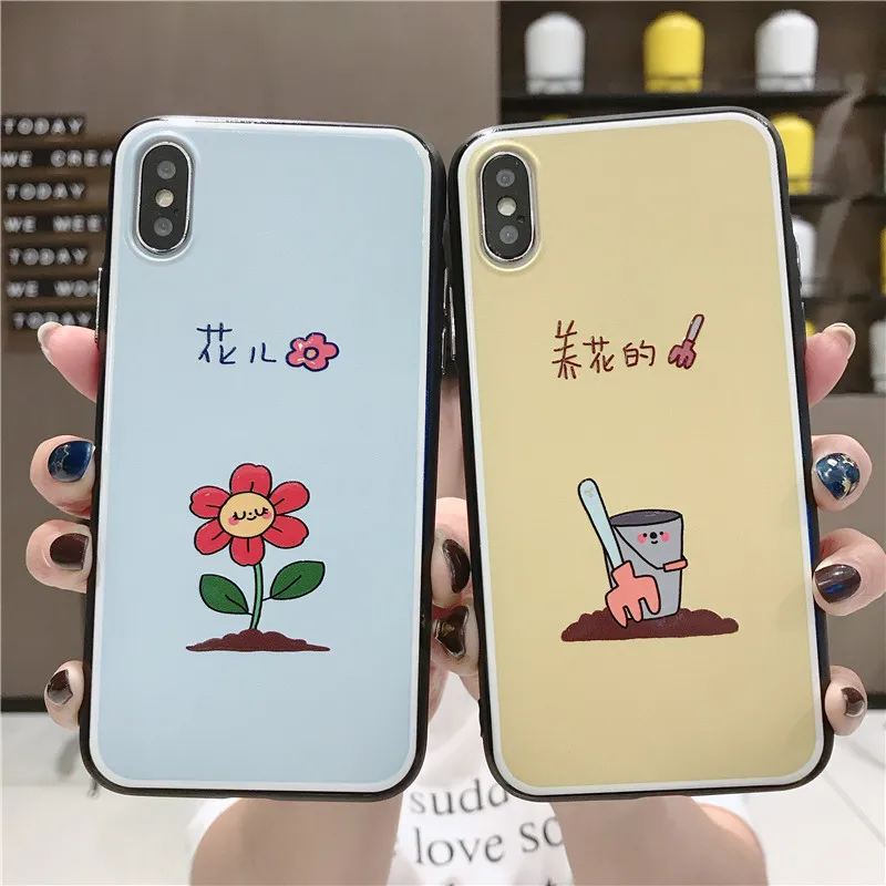 super cute cartoon scrawl flower IMD soft shell yellow baby blue phone Case For Apple iphone 6 6s 7 8 Plus X XS XR MAX case |