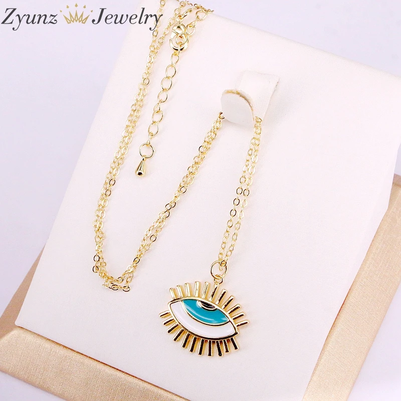 10 шт. ожерелье с турецким глазом Золотое эмалированное синим модные ювелирные