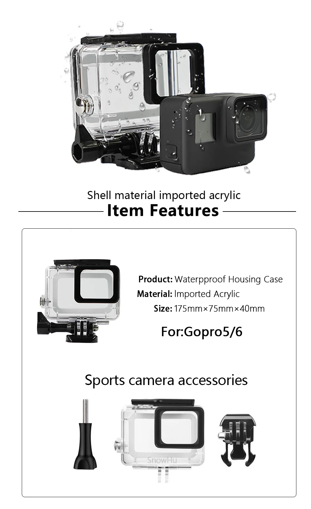 SnowHu для Gopro Hero 8 7 6 5 Аксессуары Водонепроницаемый защитный корпус чехол для дайвинга 45 м защитный для камеры Gopro Hero LD08
