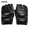 GOBYGO Half Finger Boxing Gloves PU Leather MMA Fighting Kick Boxing Gloves Karate Muay Thai Training Workout Gloves Kids Men 3